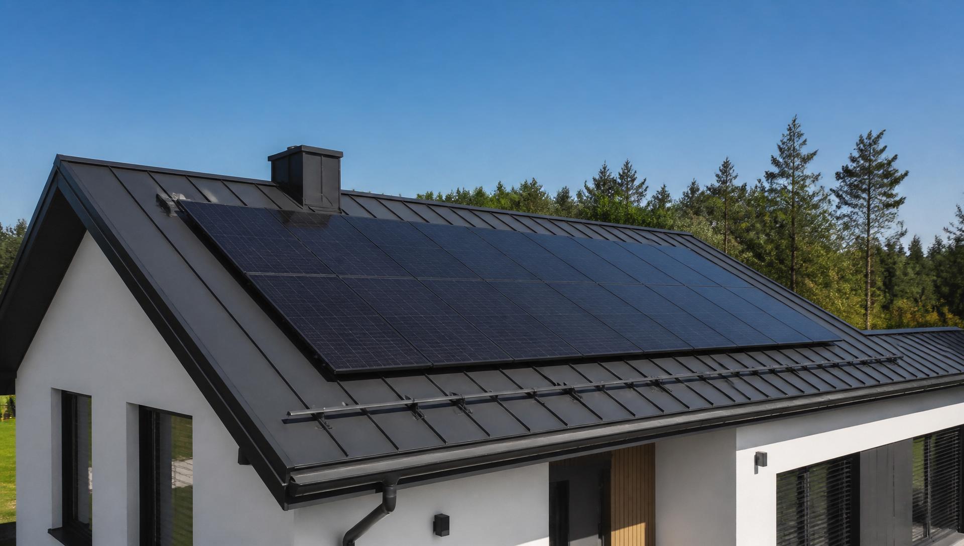 Saulės elektrinė ant modernaus namo stogo